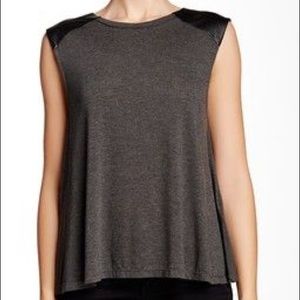 Alice and Olivia grey tank with leather shoulders